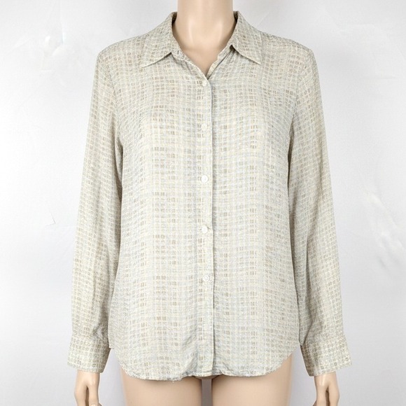 Alfani Tops - Vintage Y2K Geometric Abstract 100% Silk Button Top Size 10 Long Sleeve Office